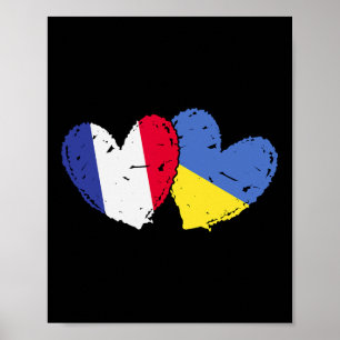Affiche Drapeaux France Ukraine Cœur Drapeau Franco-Ukrain