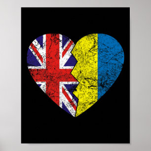 Affiche Drapeaux Ukrainiens Britanniques Cœur Royaume-Uni 