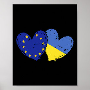 Affiche Drapeaux Union européenne Ukraine Cœur Eu Ukrainie
