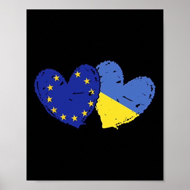 Affiche Drapeaux Union européenne Ukraine Cœur Eu Ukrainie (Devant)