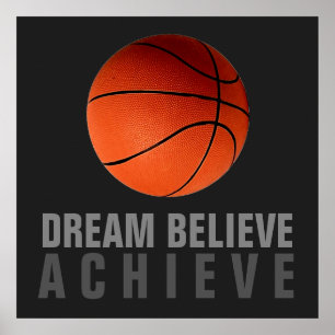 Affiche Dream Believe Atteindre Grey Orange Basketball
