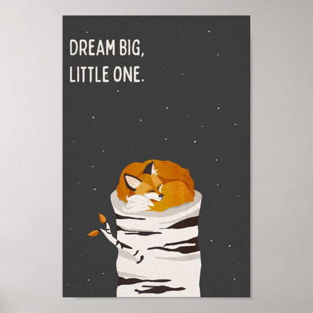 Affiche "Dream Big Little One" Cute Fox & Moon Art Kids (Devant)