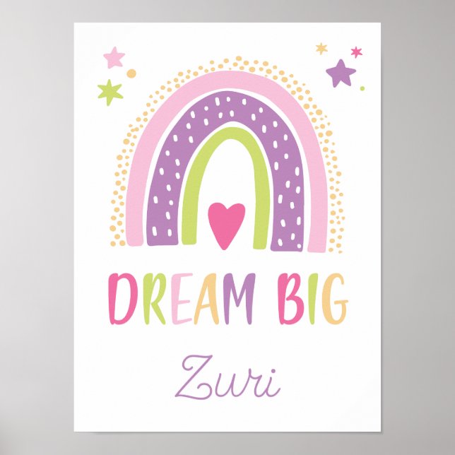 Affiche Dream Big Rainbow Hearts Stars Girls (Devant)