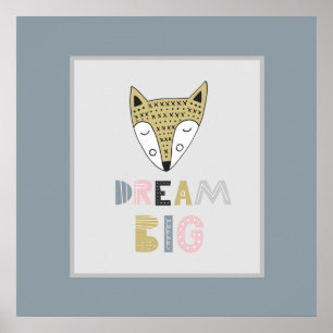 Affiche Dream Big Scandinavian Fox Enfants Carré de chambr