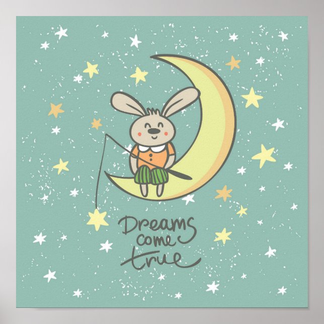 Affiche Dreams Come True | Bunny on the Moon (Devant)