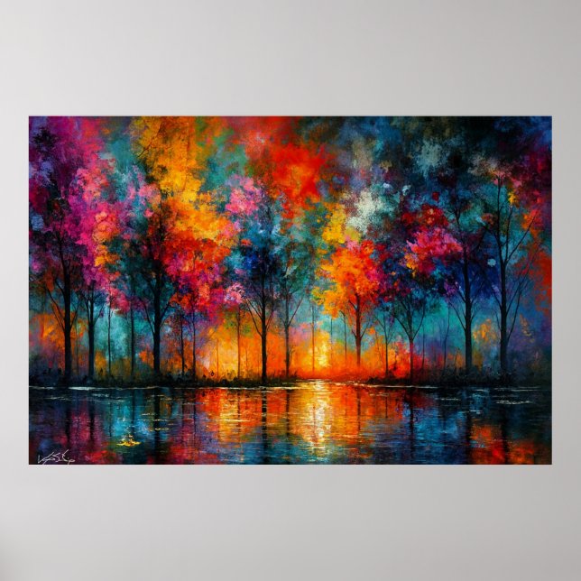 Affiche Dreamscape Grove Colorful Trees at Dusk (Devant)