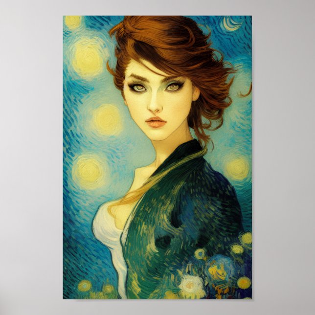 Affiche Dreamy Beautiful Woman's Portrait Art - Art Exotiq (Devant)