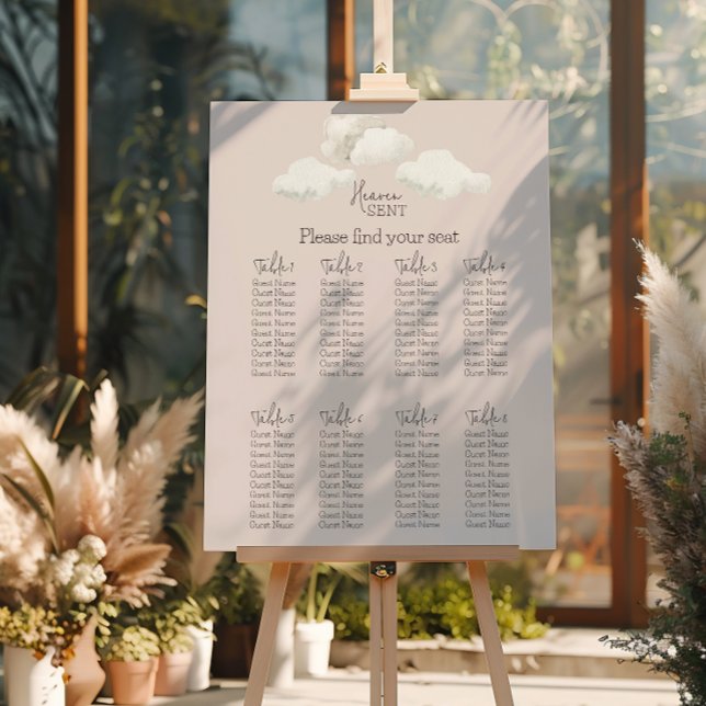 Affiche Dreamy Beige Heaven Sent Gender Reveal Seating (Créateur téléchargé)