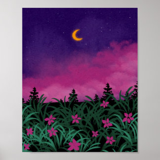 Affiche Dreamy Crescent Moon Night Landscape