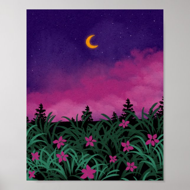Affiche Dreamy Crescent Moon Night Landscape (Devant)