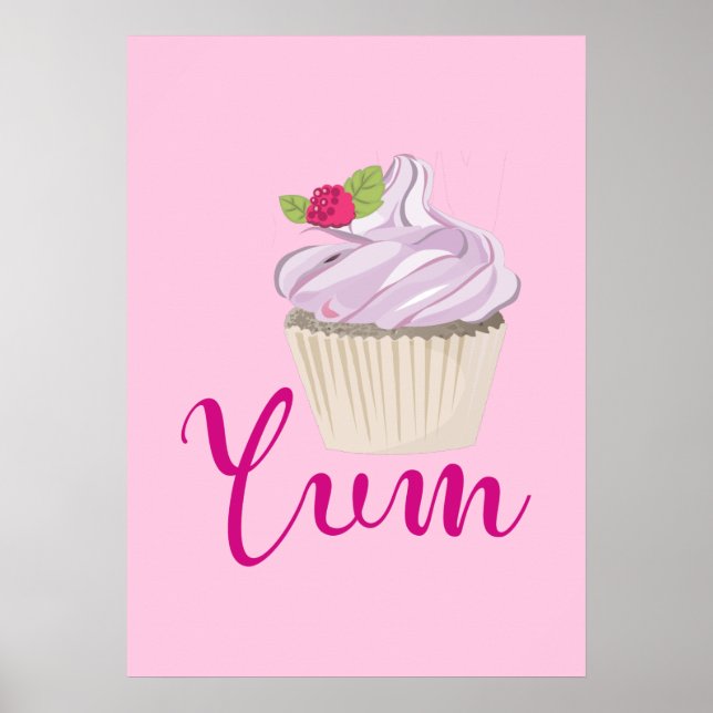 Affiche Dreamy Cupcake rose avec Yum framboise! (Devant)