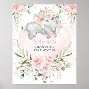 Affiche Dreamy Elephant Rose Blush Floral Baby Welcome