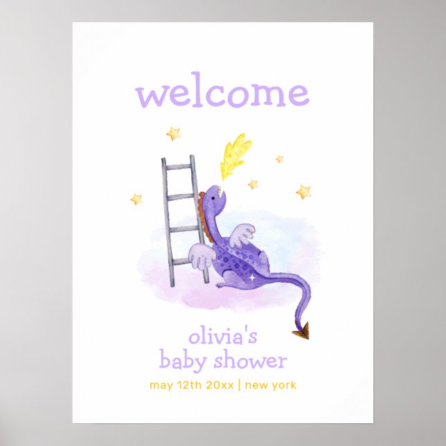 Affiche Dreamy Fairytale Dragon Stars Baby shower Bienvenu (Devant)