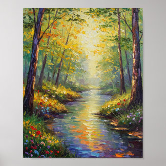 Affiche Dreamy Forest Stream | Impressionist Style