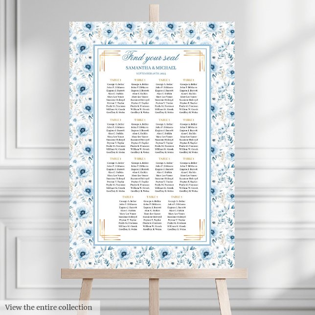 Affiche Dreamy Pastel Blue Gold Aquarelle de siège (Dreamy Pastel Blue Gold Watercolor Seating Chart)