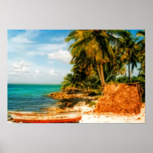 Affiche Dreamy Tropical Beach avec Rowboat