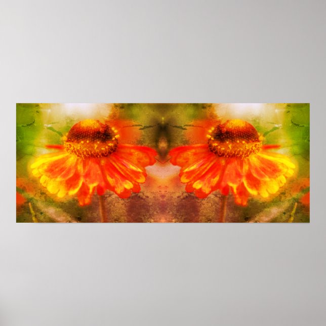 Affiche Dreamy Zinnia Flower Distressed Miroir Abstrait (Devant)