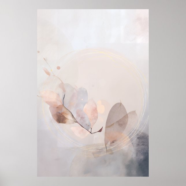 Affiche Dried Eucalyptus Leaves Gold Circle Minimal Art (Devant)