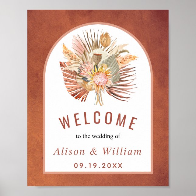 Affiche Dried palm pampas grass terracotta welcome wedding (Devant)