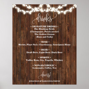 Affiche Drinks Menu Sign Country Western Wedding