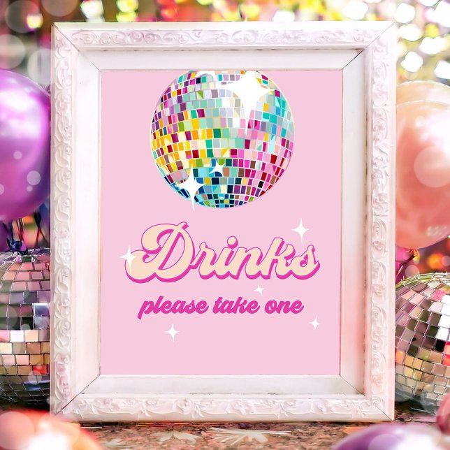 Affiche Drinks Table Disco Ball Retro Groovy Birthday (Créateur téléchargé)