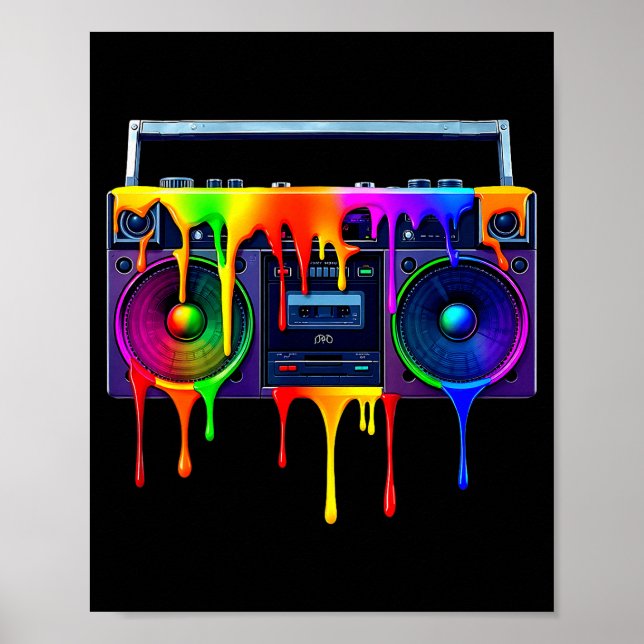 Affiche Dripng Paint Boombox Funny Old School 80s Music Hi (Devant)