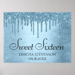 Affiche Dripping Ice Blue Glitter   Glam Sweet Sixteen