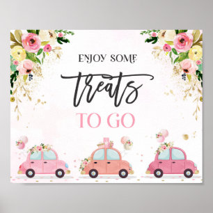 Affiche Drive By Baby shower Treat Favoriser Sign rose Flo