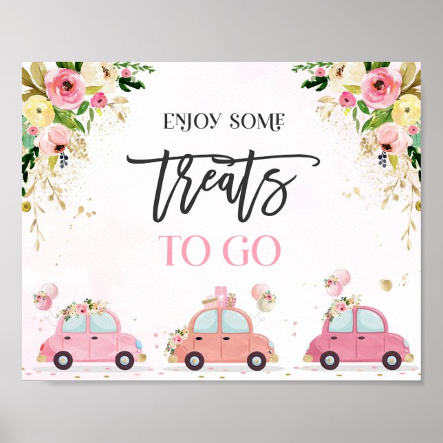Affiche Drive By Baby shower Treat Favoriser Sign rose Flo (Devant)