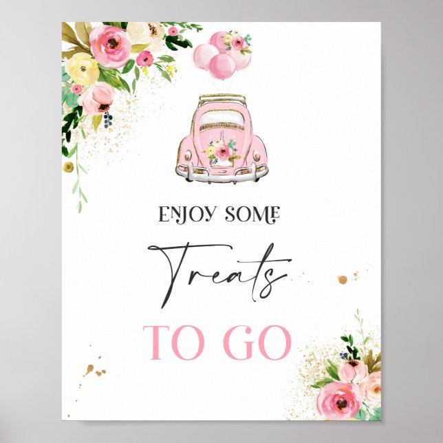 Affiche Drive By Baby shower Treat Favoriser Sign rose Flo (Devant)
