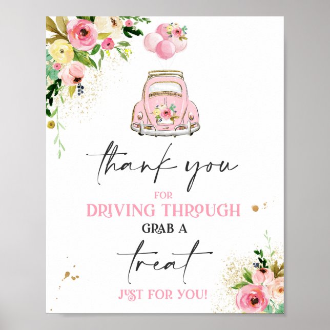Affiche Drive By Baby shower Treat Favoriser Sign rose Flo (Devant)