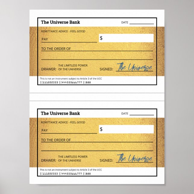 Affiche Droit d'attraction Vide imprimé Gold Check (Devant)