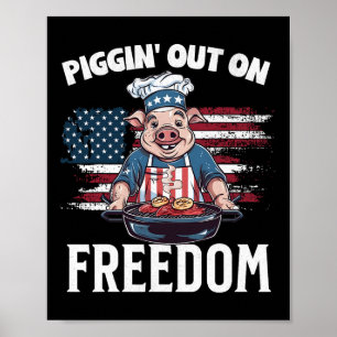 Affiche Drôle 4 juillet Cochon Grilling Barbecue Fête Rbec