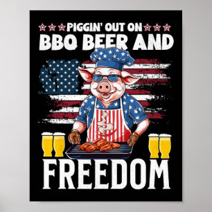 Affiche Drôle 4 juillet Cochon Grilling Barbecue Fête Rbec