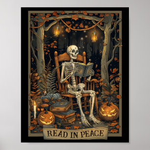 Affiche Drôle à lire en paix Squelette Halloween Lire Bynn