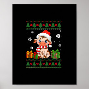 Affiche drôle amoureux de la vache mignonne vache santa ch
