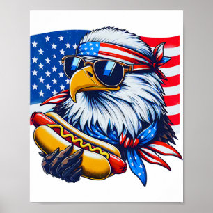 Affiche Drôle Amusant Bald Eagle Hotdog 4 juillet drapeau 