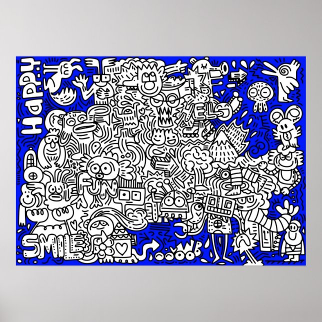 Affiche Drôle amusant personnages de dessin animé imaginai (Devant)