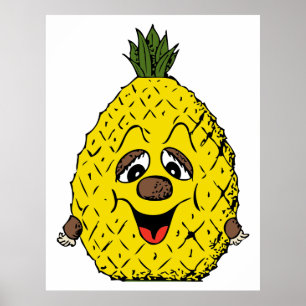 Affiche Drôle ananas Cartoon Face Foodie, ZSSG