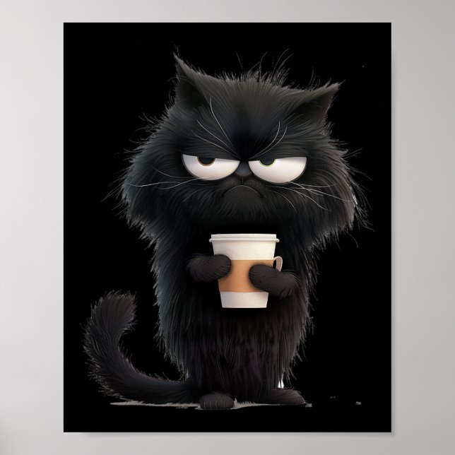 Affiche Drôle Angry Black Cat Tee Cute Coffee Hommes Adult (Devant)