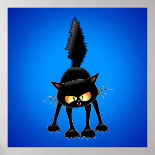 Affiche Drôle Angry & Fierce Black Cat Cartoon