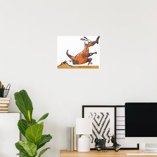 Affiche Drôle Anteater Cartoon Quirky Running Animal