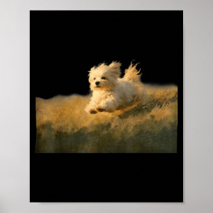 Affiche Drôle Art de Chien Mignon en Course Maltese Couran