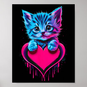Affiche Drôle Art Lumière Black Glitch Mignon Chat Chaton