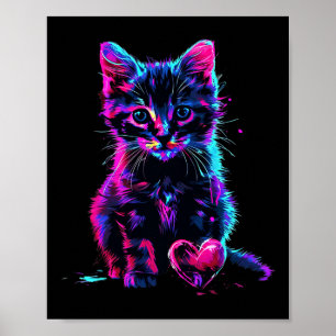 Affiche Drôle Art Lumière noire Glitch Mignon Chat Chaton 