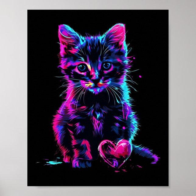 Affiche Drôle Art Lumière noire Glitch Mignon Chat Chaton  (Devant)