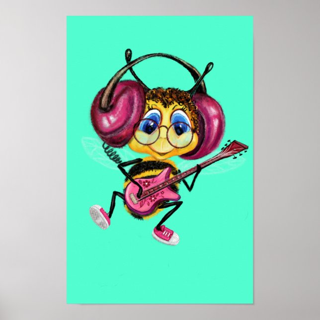 Affiche drôle avec abeille joueur de guitare Peint (Devant)