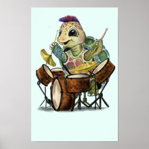 Affiche drôle avec batteur tortue - Peinture