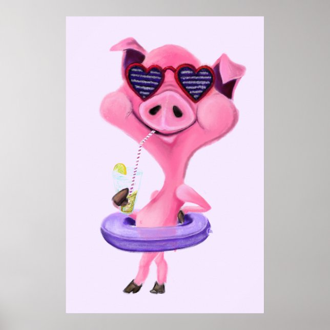 Affiche drôle avec Cochon de Fête Joyeux - Peintur (Devant)