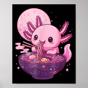 Affiche Drôle Axolotl Noodle Anime Kawaii Axolotl Manger R